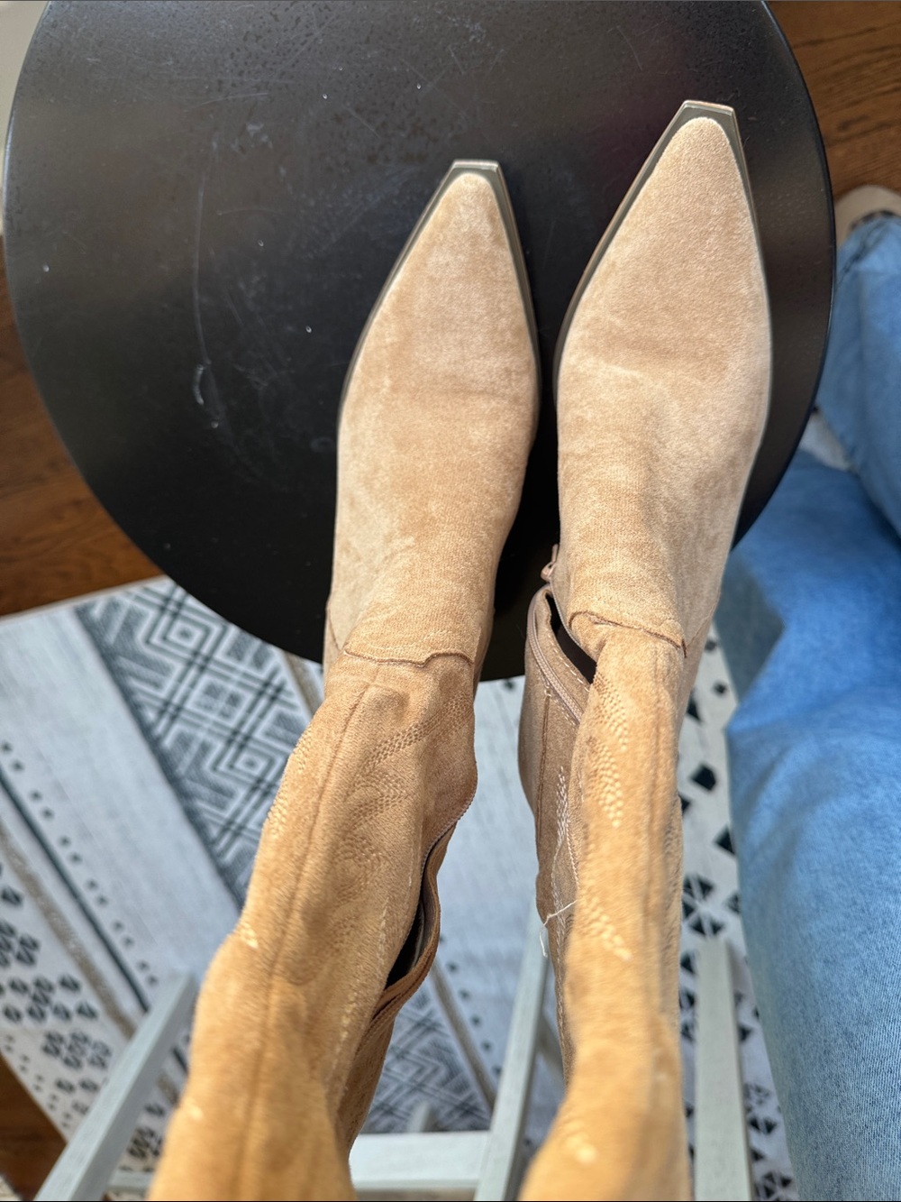 Women’s Tan Suede Western Knee-High Boots - Picture 4 of 7